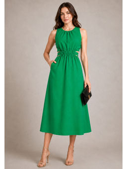 Lounge Dreams - Green Pure Cotton A-Line Dress