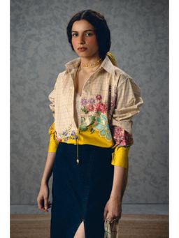 Paulmi & Harsh - Women Ivory Embroidered Floral Collar Jade Shirt