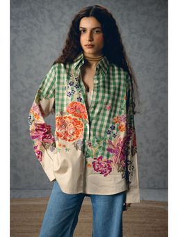 Paulmi & Harsh - Women Green Floral Collar Jade Shirt