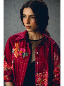 Paulmi & Harsh - Women Red Floral Collar Jade Shirt
