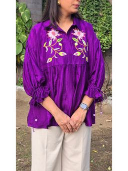 Pink Tree - Purple Embroidery Top
