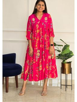 Pink Tree - Women'S Cotton Pink Floral Charm Dress