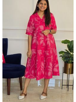 Pink Tree - Women'S Pure Cotton Pink Half Sleeves Dress