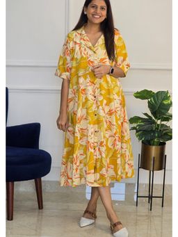 Pink Tree - Women'S Pure Cotton Yellow Half Sleeves Dress