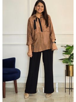 Pink Tree - Brown Silk Self Design Casual Shirt