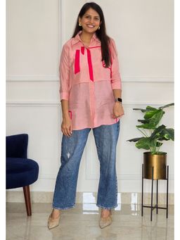 Pink Tree - Pink Cotton Self Design Casual Shirt