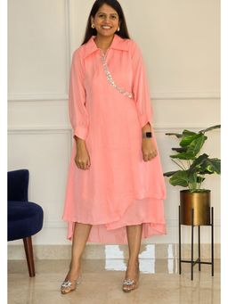 Pink Tree - Women'S Polyester Peach Glitter Dress