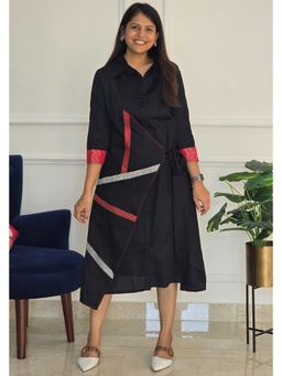 Pink Tree - Women'S Cotton Black Overlap Tye Dress