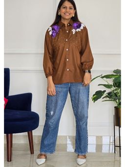 Pink Tree - Brown Terry Rayon Blend Floral Casual Shirt