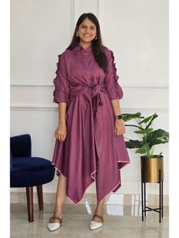 Pink Tree - Women'S Cotton Blend Mauve Ruffled Sleeves Dress