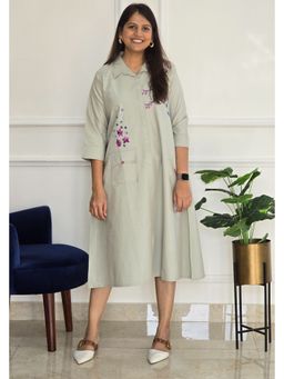 Pink Tree - Women'S Pure Cotton Green Woodland Petals Dress