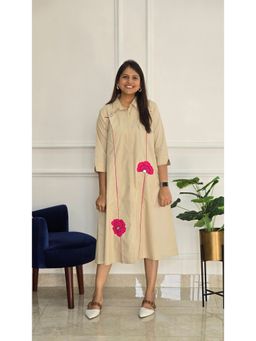 Pink Tree - Women'S Cotton Beige Embellishments Dress