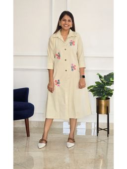 Pink Tree - Women'S Pure Cotton Beige Bloom Aura Dress