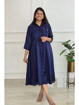 Pink Tree - Women'S Satin Navy Blue Crystal Dress