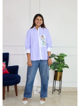 Pink Tree - Lavender Pure Cotton Stripes Casual Shirt