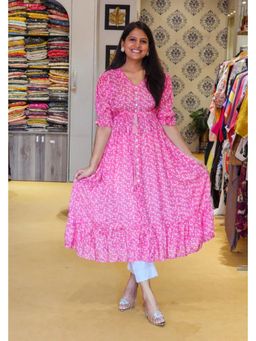 Pink Tree - Women'S Muslin Pink Flare Dress