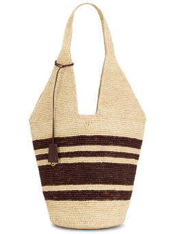 ANINE BING - Leah Striped Raffia Hobo Bag Beige