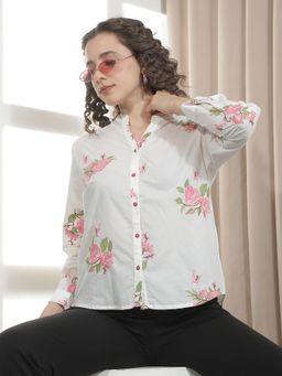CRIMSOUNE CLUB - Women White Floral Shirt