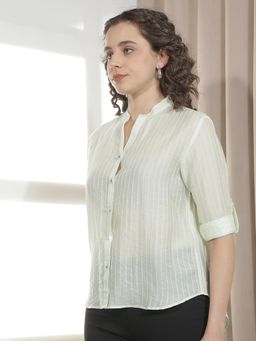 CRIMSOUNE CLUB - Women White Vertical Striped Shirt
