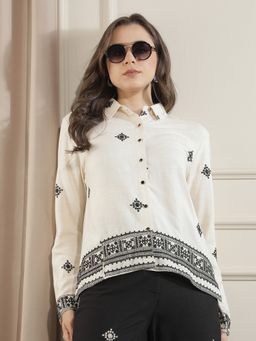CRIMSOUNE CLUB - Women Cream Embroidery Shirt