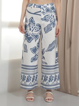 CRIMSOUNE CLUB - Women Blue Floral Print Straight Palazzo
