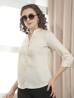 CRIMSOUNE CLUB - Women Cream Linen Shirt