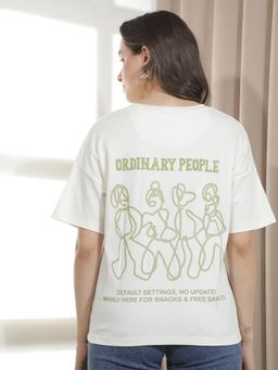CRIMSOUNE CLUB - Women Off White Graphic Printed Oversize T-Shirt