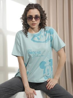 CRIMSOUNE CLUB - Women Blue Graphic Printed Oversize T-Shirt