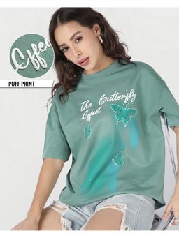 Bewakoof - Women Granite Green Butterfly Effect Graphic Printed T-shirt