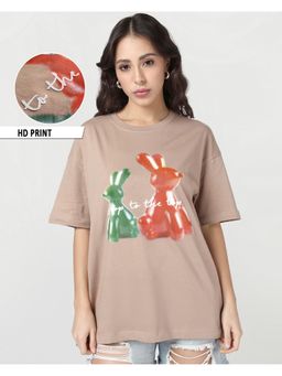 Bewakoof - Women Warm Taupe Brown Hop Top Graphic Printed T-shirt