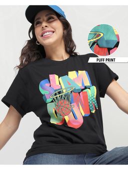 Bewakoof - Women Jet Black Slam Dunk Graphic Printed Boyfriend T-shirt