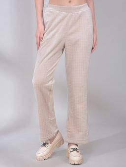 CRIMSOUNE CLUB - Women Beige Jacquard Casual Pant