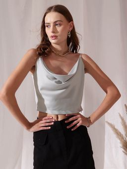 STREET 9 - Cowl Neck Silver Crop Top