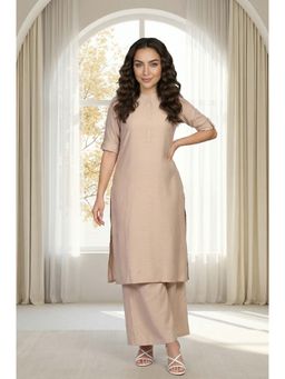 Aurelia - Women's Beige Solid Straight Co-Ord Set