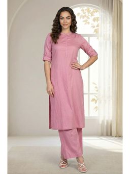 Aurelia - Women's Pink Solid Straight Co-Ord Set