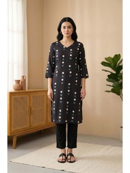 W - Black Polka Dots Straight Kurta