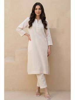 W - Beige Solid Rayon Straight Kurta
