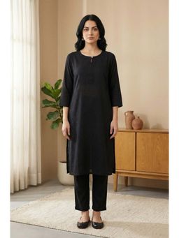 W - Black Solid Rayon Straight Kurta