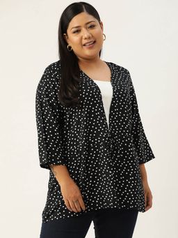 theRebelinme - Womens Black & White Polka Dot Printed Regular Top