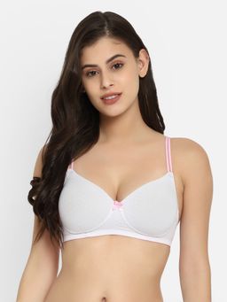 Clovia - Padded Non-wired Full Cup Polka Print T-shirt Bra In Light Grey
