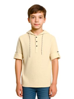CHARCHIT - Boys Full Sleeves Solid Hooded Kurta Shirt