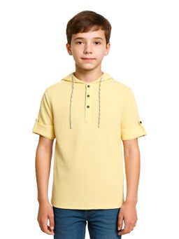 CHARCHIT - Boys Full Sleeves Solid Hooded Kurta Shirt
