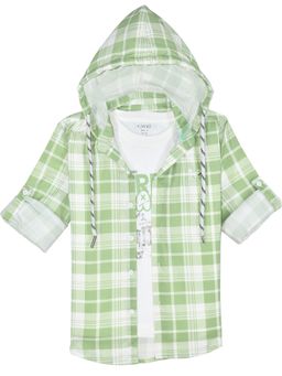 CAVIO - Boys Full Sleeves Checked Hooded Casual Shirt with T-Shirt