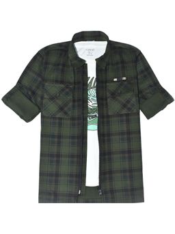 CAVIO - Boys Checked Casual Zipper Shirt with T-Shirt