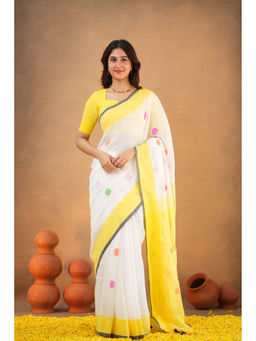 Sutisancha - Heritage Threads Artisan Cotton White Saree with Unstitched Blouse