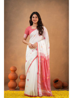 Sutisancha - Heritage Threads Artisan Cotton Off White Saree with Unstitched Blouse