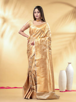 CHARUKRITI - Beige Katan Banarasi Silk with Floral Zari Weaving Saree with Unstitched Blouse