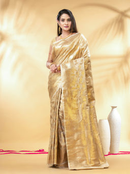 CHARUKRITI - Beige Katan Banarasi Silk with Zari Weaving Saree with Unstitched Blouse