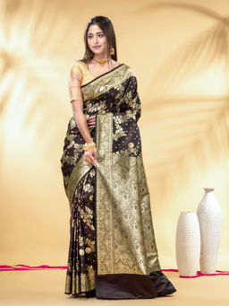 CHARUKRITI - Wine Dual Tone Katan Banarasi Silk Saree with Unstitched Blouse