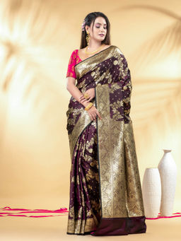 CHARUKRITI - Purple Katan Banarasi Silk Saree with Unstitched Blouse